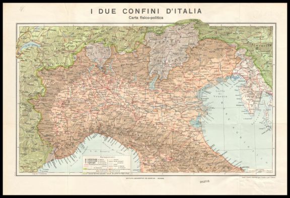 I *due confini d'Italia  : carta fisico-politica  / Istituto geografico De Agostini