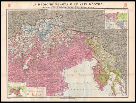 La *regione veneta e le Alpi nostre dalle fonti dell'Adige al Quarnaro  : carta etnico linguistica