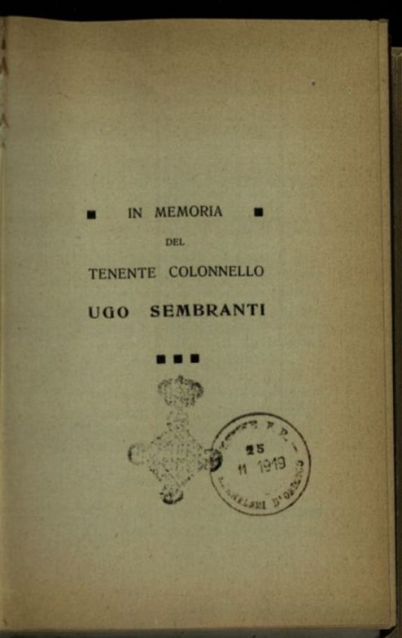 In memoria del tenente colonnello Ugo Sembranti