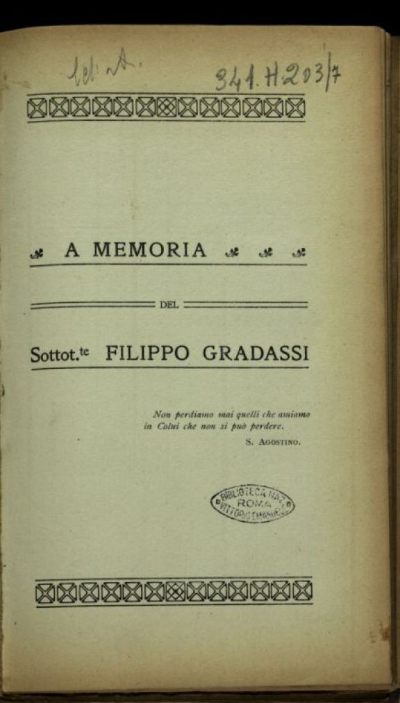 A memoria del sottotenente Filippo Gradassi
