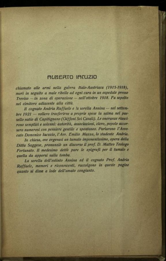 Alberto Jacuzio  : 1891-1918 /