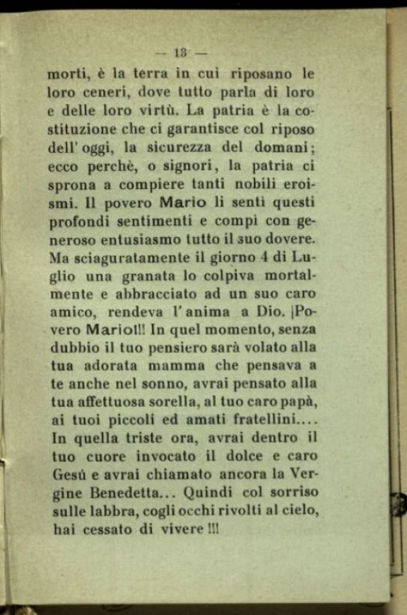 A Mario Belloni morto per la grandezza d'Italia il 4 Luglio 1918