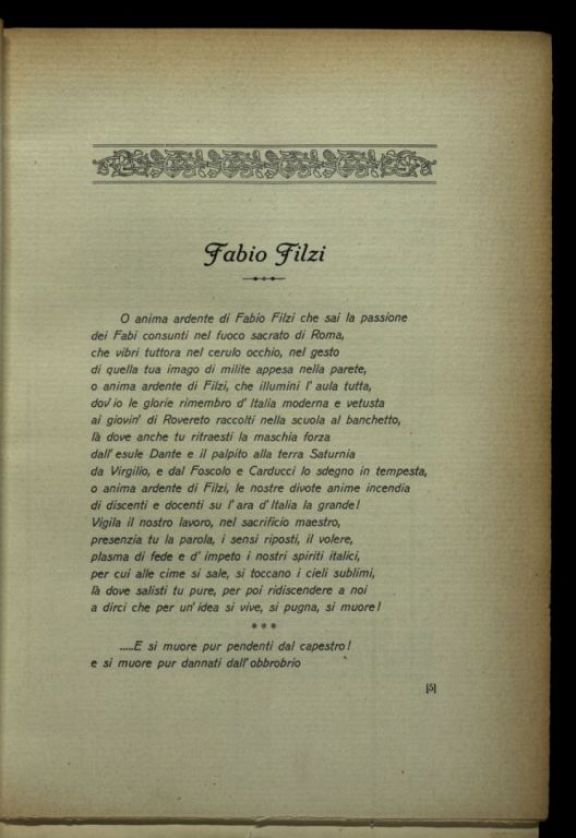 Per Fabio Filzi  : nel decimo anniversario del martirio