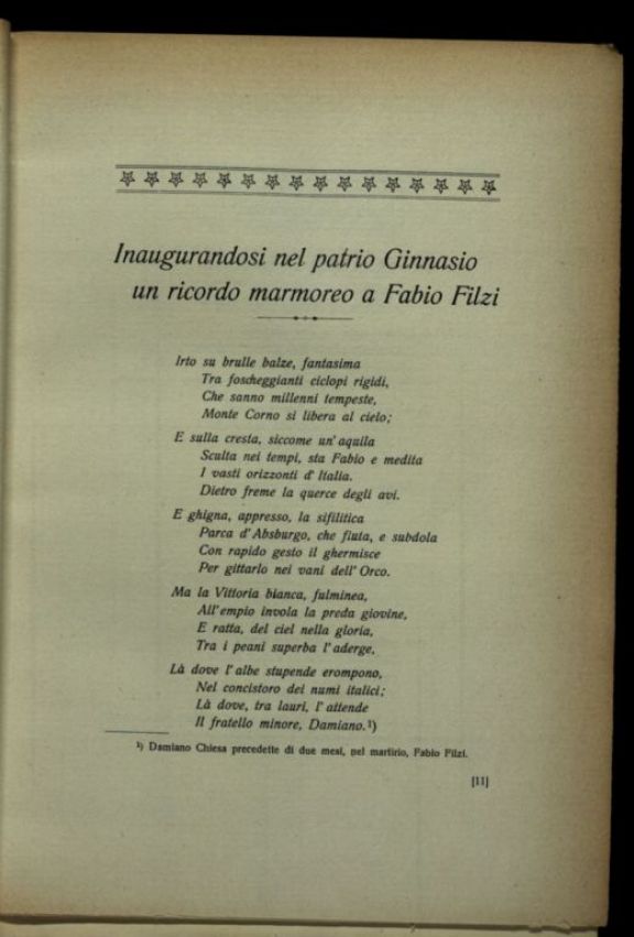 Per Fabio Filzi  : nel decimo anniversario del martirio