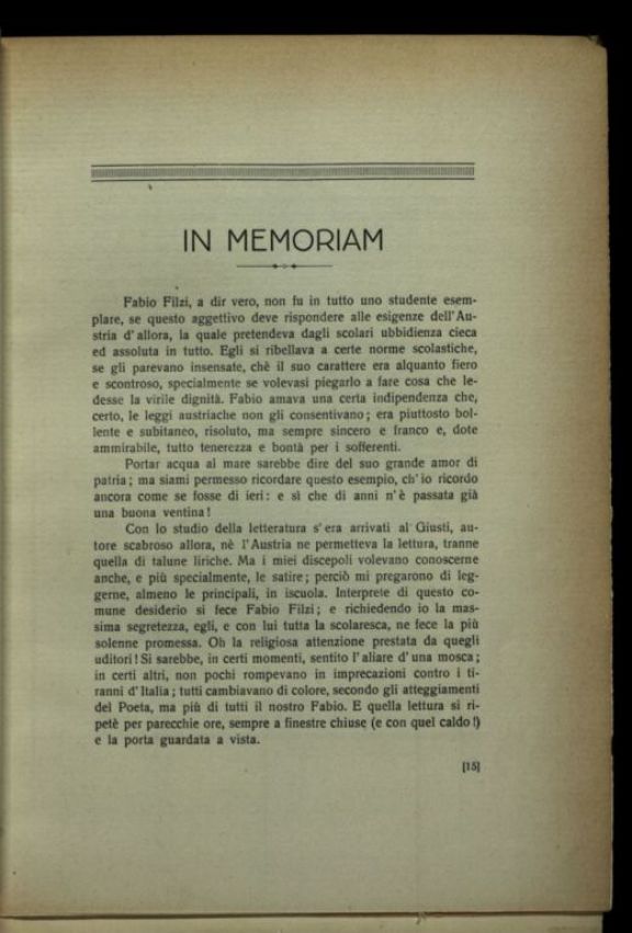 Per Fabio Filzi  : nel decimo anniversario del martirio