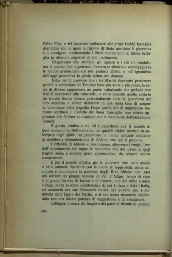 Per Fabio Filzi  : nel decimo anniversario del martirio