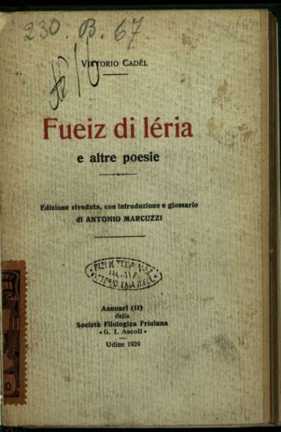 Fueiz di leria e altre poesie  / Vittorio Cadel