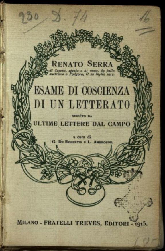 Esame di coscienza di un letterato  ; seguito da, Ultime lettere dal campo  / Renato Serra  ; a cura di G. De Robertis e L. Ambrosini