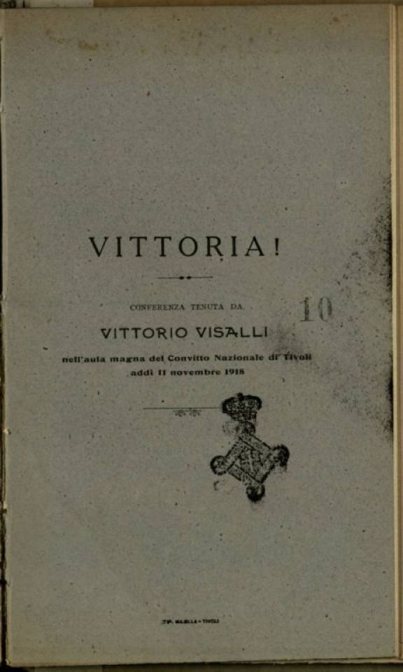 Vittoria|  : conferenza tenuta da Vittorio Visalli nell'aula magna del convitto nazionale di Tivoli add