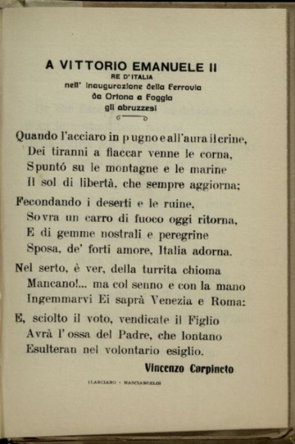 A Vittorio Emanuele 3., re d'Italia, nell'ora sacra della Vittoria della patria gli abruzzesi