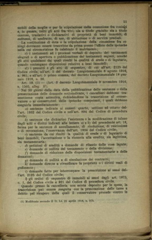 Testo unico della legge per le tasse ipotecarie  : pubblicato con Decreto Luogotenenziale 6 gennaio 1918, n.135