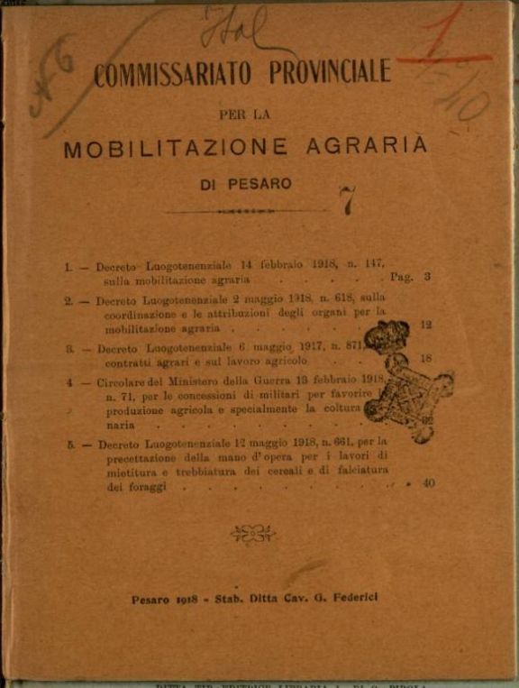Commissariato provinciale per la mobilitazione agraria di Pesaro