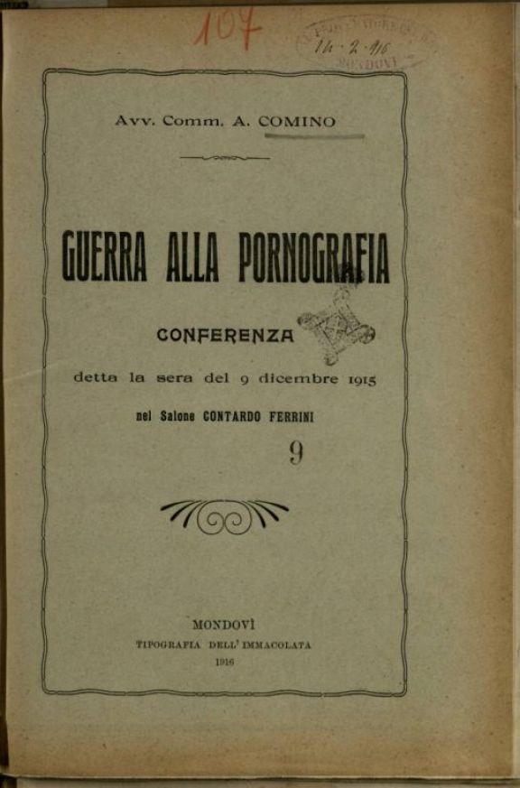 Guerra alla pornografia  : conferenza detta la sera del 9 Dicembre 1915 nel Salone Contardo Ferrini