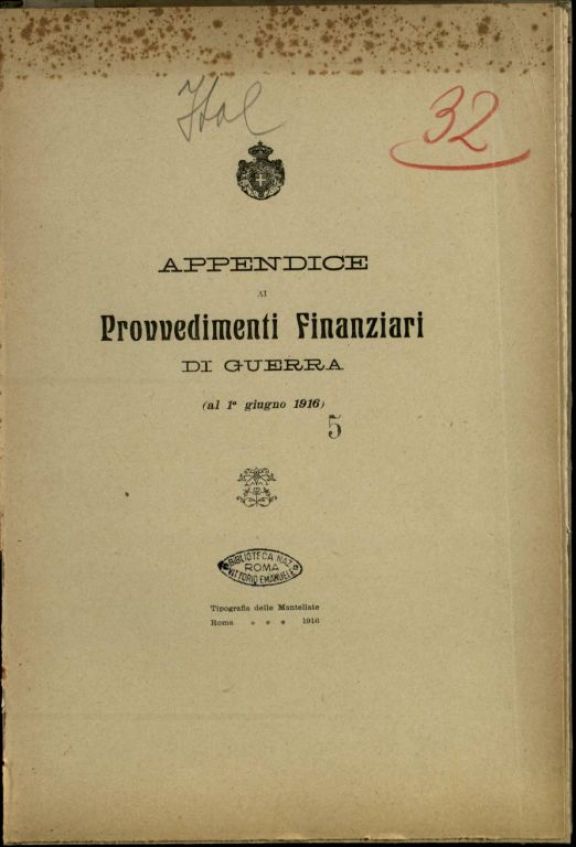 Appendice ai provvedimenti finanziari di guerra al 1 giugno 1916