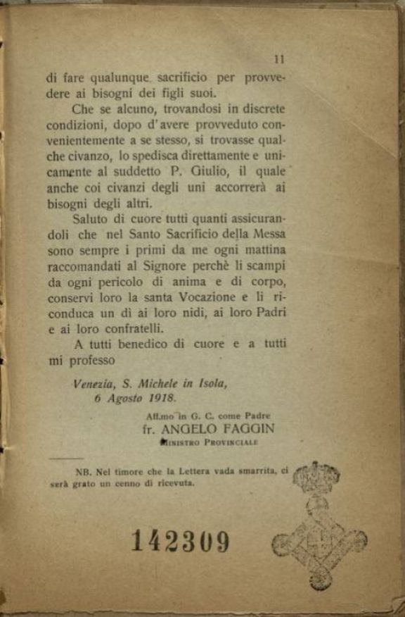 Ai religiosi-soldati della provincia di S. Francesco di Venezia  / 