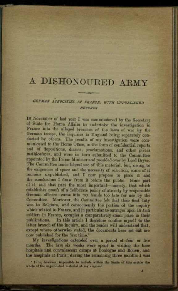 A *dishonoured army  : German atrocities in France  : with unpublished records  / by professor J. H. Morgan