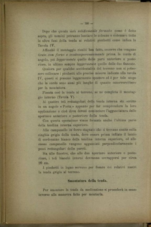 Composizione ed inventario di un ospedale di guerra da 50 letti someggiabile in sacchi, ceste, casse e colli, con inventario e descrizione degli attendamenti e con la relativa istruzione per la montature delle tende, modello 1910