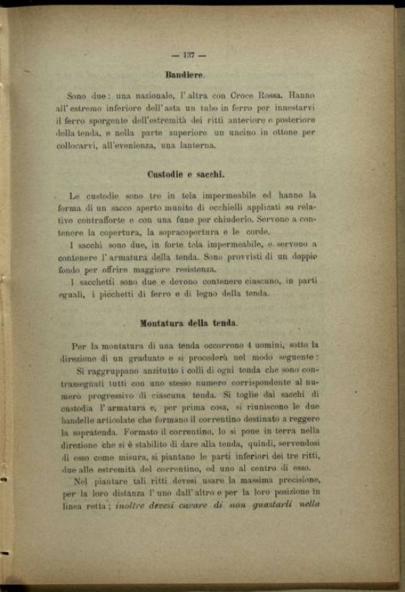 Composizione ed inventario di un ospedale di guerra da 50 letti someggiabile in sacchi, ceste, casse e colli, con inventario e descrizione degli attendamenti e con la relativa istruzione per la montature delle tende, modello 1910