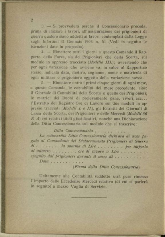 Raccolta delle disposizioni da osservarsi dai comandanti dei distaccamenti prigionieri di guerra lavoratori in Sardegna