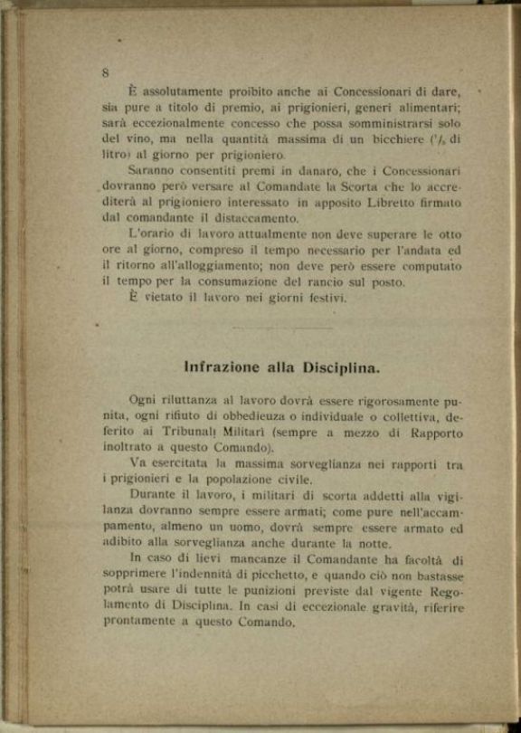 Raccolta delle disposizioni da osservarsi dai comandanti dei distaccamenti prigionieri di guerra lavoratori in Sardegna