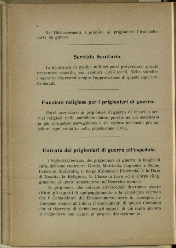 Raccolta delle disposizioni da osservarsi dai comandanti dei distaccamenti prigionieri di guerra lavoratori in Sardegna