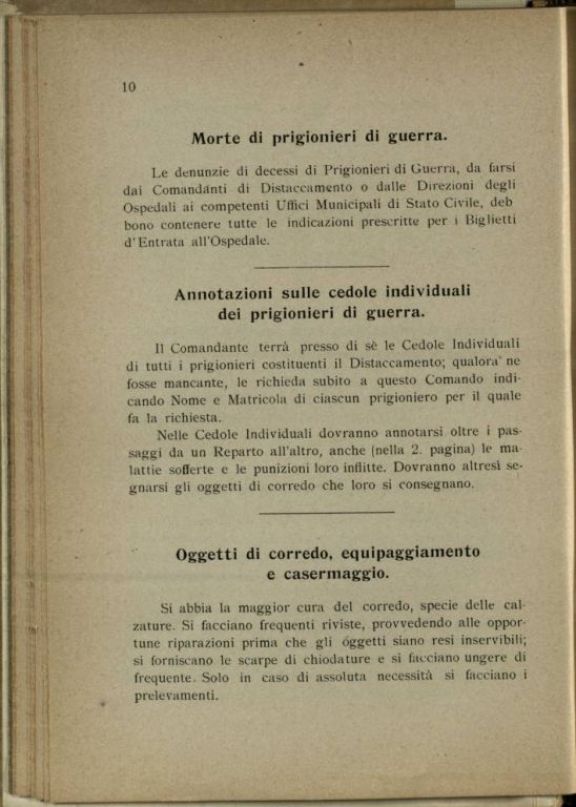 Raccolta delle disposizioni da osservarsi dai comandanti dei distaccamenti prigionieri di guerra lavoratori in Sardegna