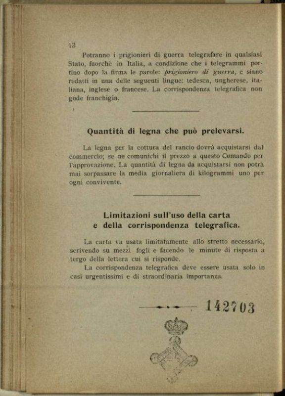 Raccolta delle disposizioni da osservarsi dai comandanti dei distaccamenti prigionieri di guerra lavoratori in Sardegna