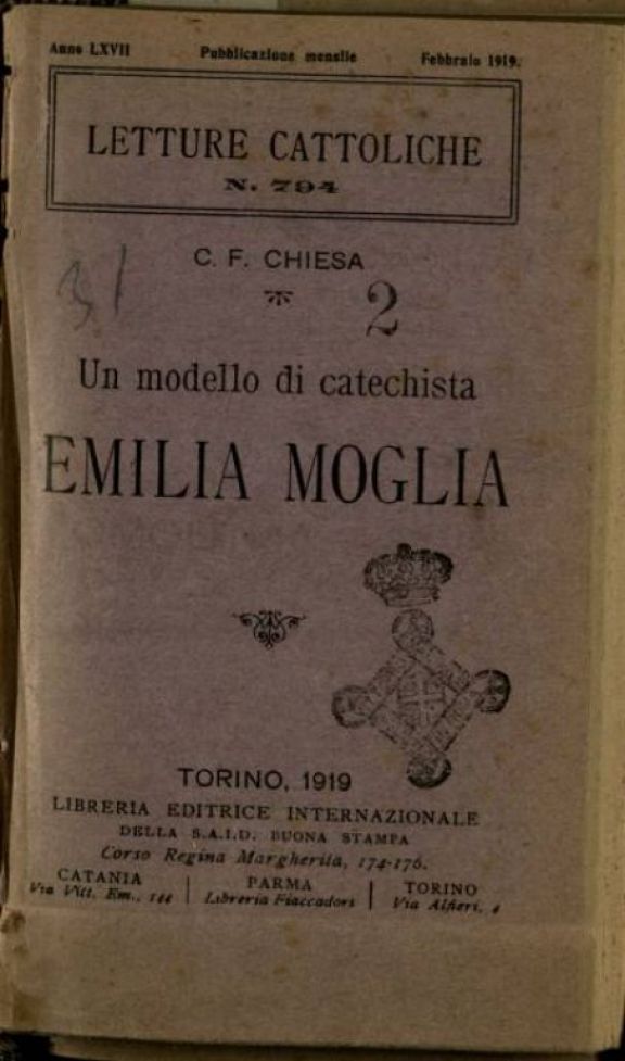 Un *modello di catechista  : Emilia Moglia  / C. F. Chiesa