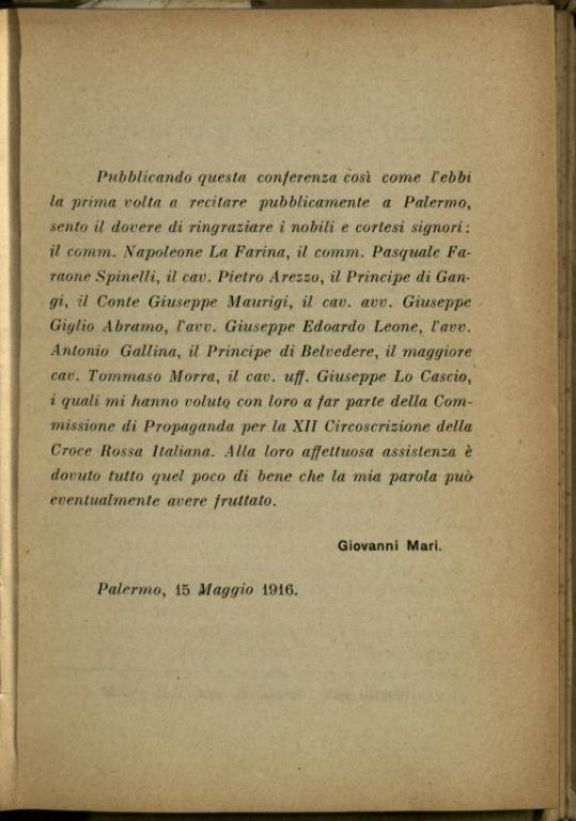 La *Guerra e la Croce rossa  : Conferenza tenuta in Palermo il 20 aprile 1916