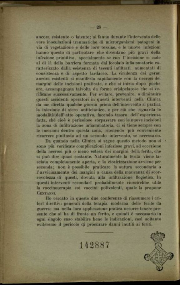 Criteri direttivi della terapia moderna delle ferite da guerra  : conferenze tenute all'Ospedale principale militare di riserva di Siena  / dal prof. Vittorio Remedi