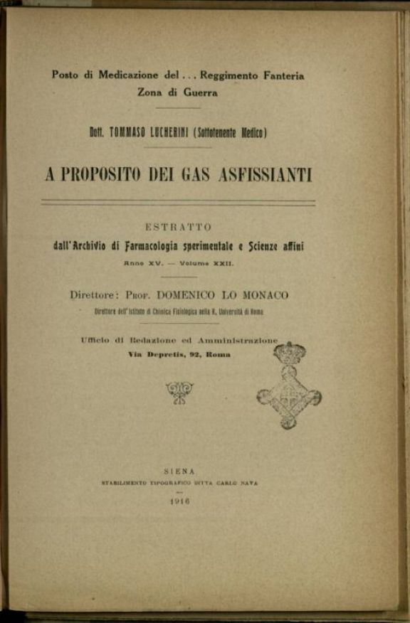 A proposito dei gas asfissianti  / Tommaso Lucherini
