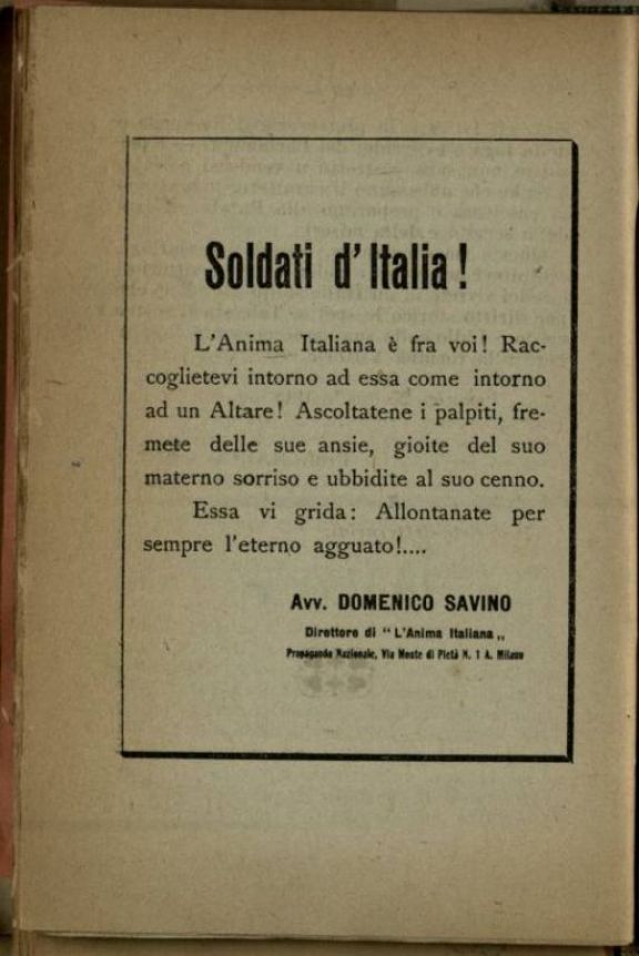 Ai soldati e marinai d'Italia  : dalla prefazione del poema La terza Italia  / Orio Marco