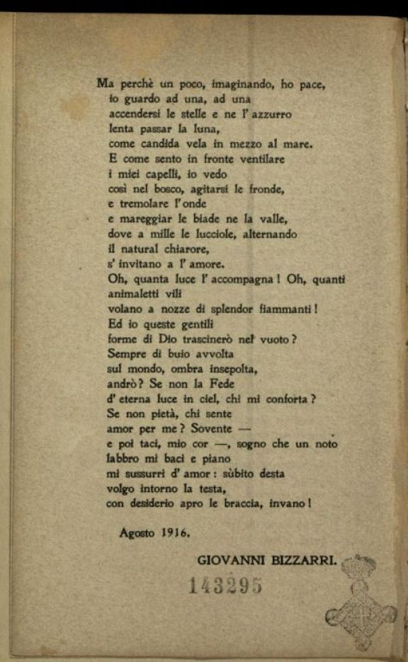 Canto vespertino di una cieca  / Giovanni Bizzarri