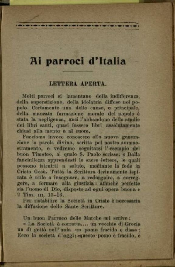 Ai parroci d'Italia  : Lettera aperta  / Isabella Moore