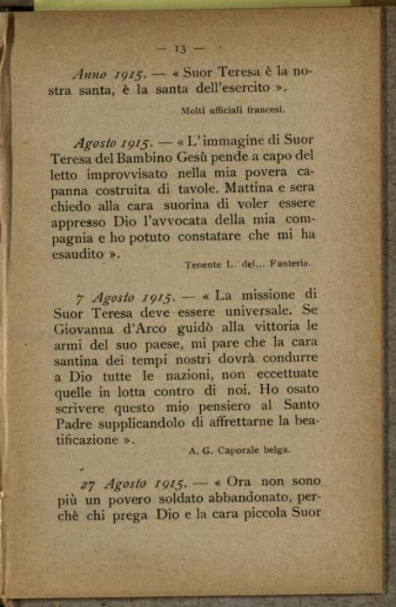 Alcuni brani delle moltissime lettere inviate al Carmelo di Lisieux durante la guerra