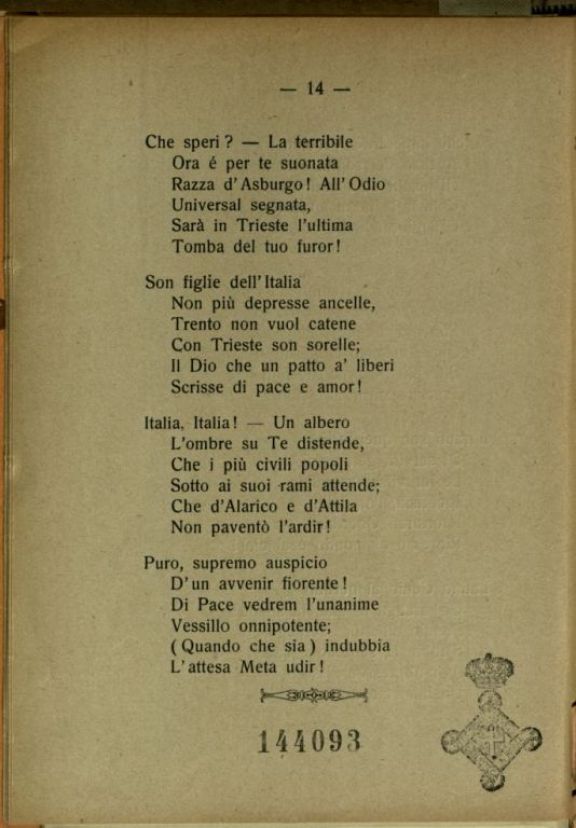Canto patriottico pel I anniversario della 4. guerra d'indipendenza d'Italia  : 24. maggio 1916  / Antonio di Blasi