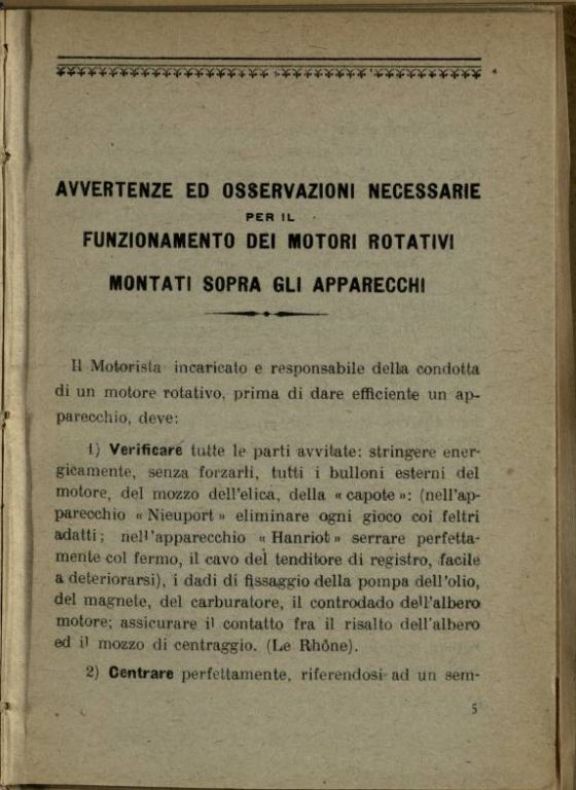 Norme sulla condotta e manutenzione dei motori rotativi montati sugli apparecchi  / Giuseppe Pell