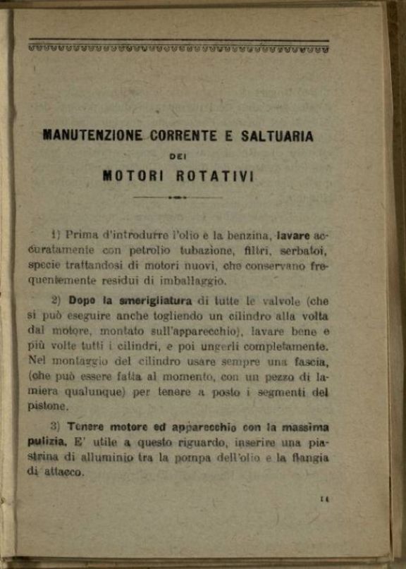 Norme sulla condotta e manutenzione dei motori rotativi montati sugli apparecchi  / Giuseppe Pell