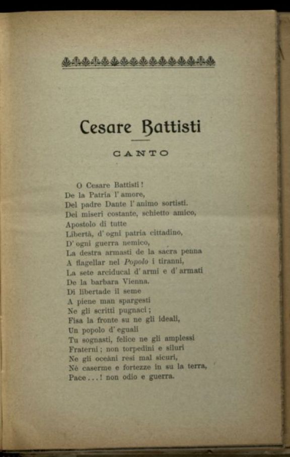 Cesare Battisti  : Canto. Inni e versi della Quarta Guerra  / Francesco Marengo