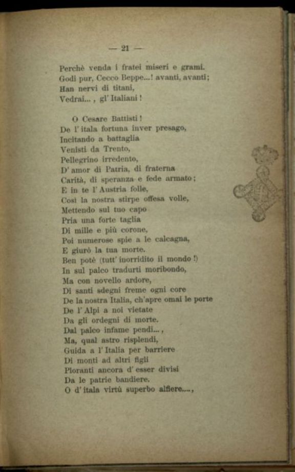 Cesare Battisti  : Canto. Inni e versi della Quarta Guerra  / Francesco Marengo