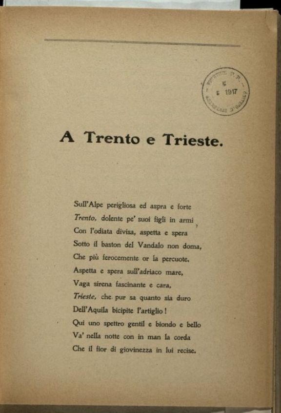 A Trento e Trieste!  / versi di Ugo Socini
