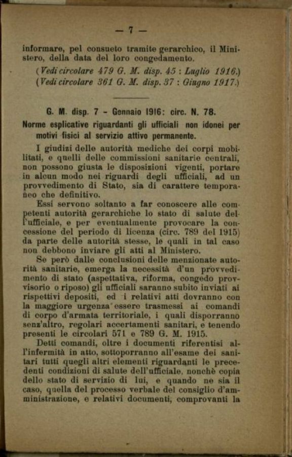 Accertamenti sanitari per gli ufficiali del Regio Esercito in servizio permanente e delle categorie in congedo  : principali d. l. e circolari ministeriali  : (gennaio 1915 - agosto 1918)