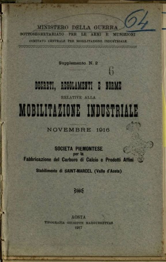 Decreti, regolamenti e norme relative alla mobilitazione industriale, novembre 1916  : Societ