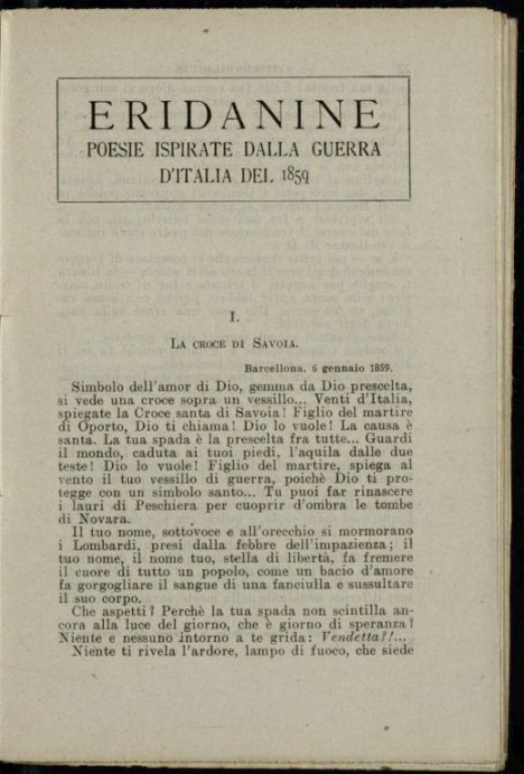 Canti di guerra e d'amore ispirati dalla guerra d'Italia del 1859  / Vittorio Balaguer  ; traduzione e prefazione di Alberto Manzi