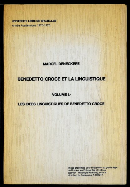 Benedetto Croce et la linguistique / Marcel Deneckere