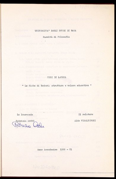 Le fiabe di Rodari : struttura e valore educativo : tesi di laurea / Patrizia Aschi ; relatore: Aldo Visalberghi