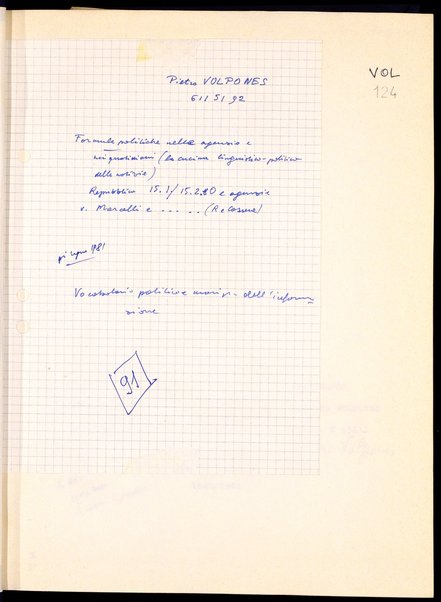 Vocabolario politico e manipolazione dell'informazione : tesi di laurea / Pietro Volpones ; relatore: Tullio De Mauro