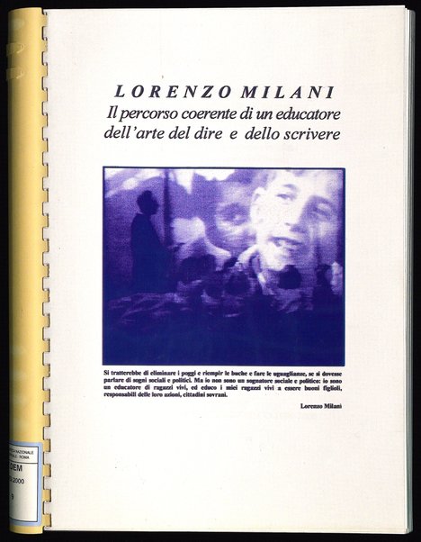 Lorenzo Milani : il percorso coerente di un educatore dell'arte del dire e dello scrivere : tesi di laurea in Pedagogia generale / Franca Agostino ; relatore: Nicola Siciliani De Cumis ; correlatore: Furio Pesci