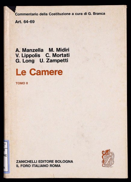 Art. 64-69 : Le camere. To. 2. / Andrea Manzella ... [et al.]