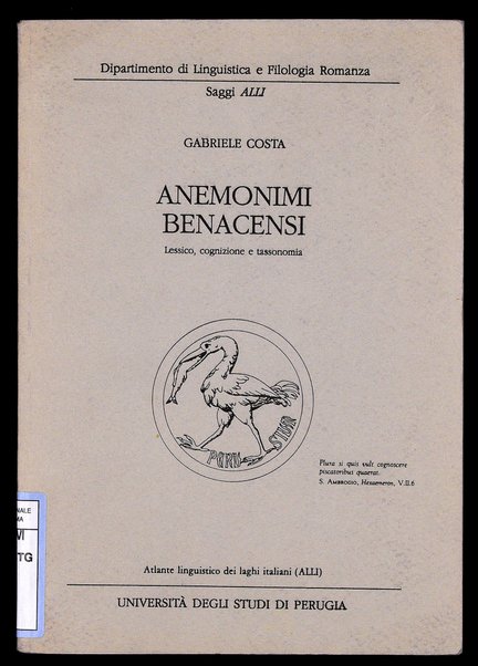 Anemonimi benacensi : lessico, cognizione e tassonomia / Gabriele Costa